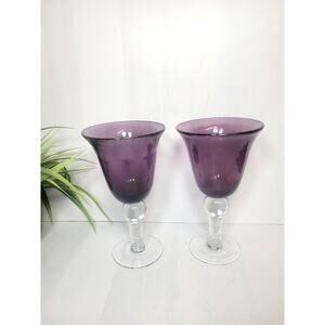 2 Artland Iris Plum Purple Water Goblet Seeded Bubble Glasses